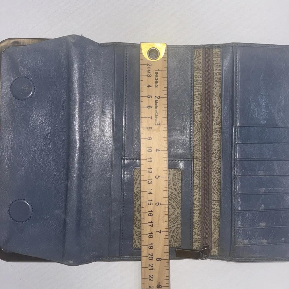 Vintage Y2K Hobo Embossed Leather Teal Carry All Clutch Equestrian Rachel Wallet - Picture 4 of 15